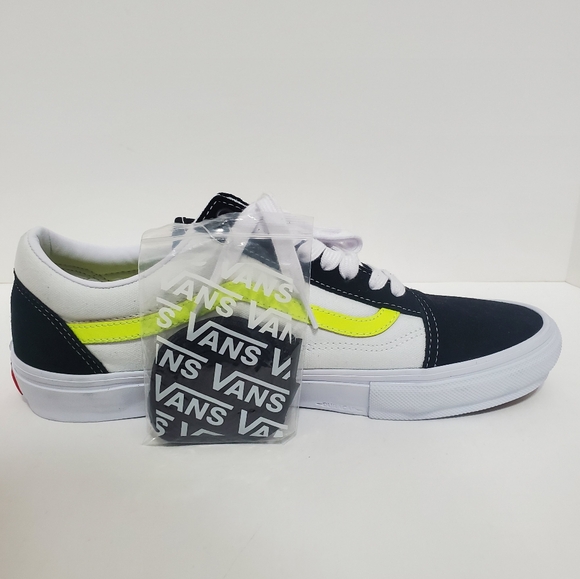 Vans Skate Old Skool Mens Size 11.5 True White Neon Yellow Canvas Seude Shoes - Picture 5 of 12